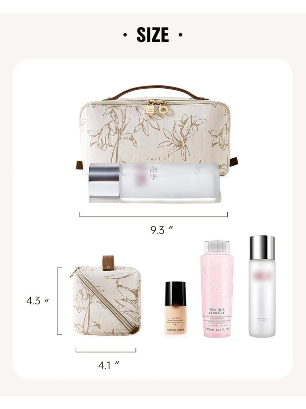 New Travel Makeup Bag, Floral Cosmetic Bag for Women, Beige, Medium - Picture 6 of 6